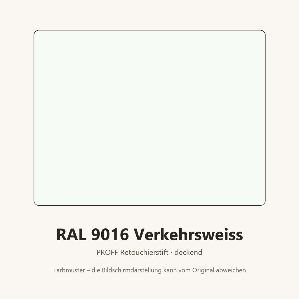 Farbmuster PROFF Retouchierstift RAL 9016 Verkehrsweiss (Bildschirmdarstellung annähernd)